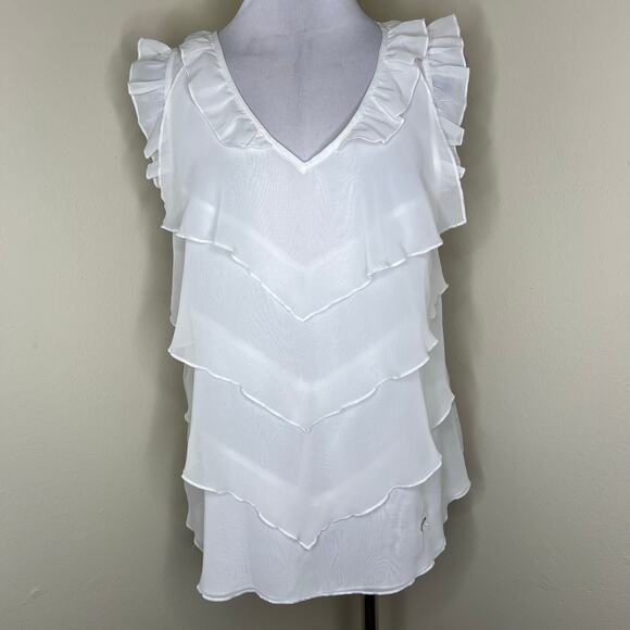Tommy Hilfiger Blouse Top LARGE Tiered Ruffle Chic Feminine Tommy Girl Flutter - Picture 1 of 10